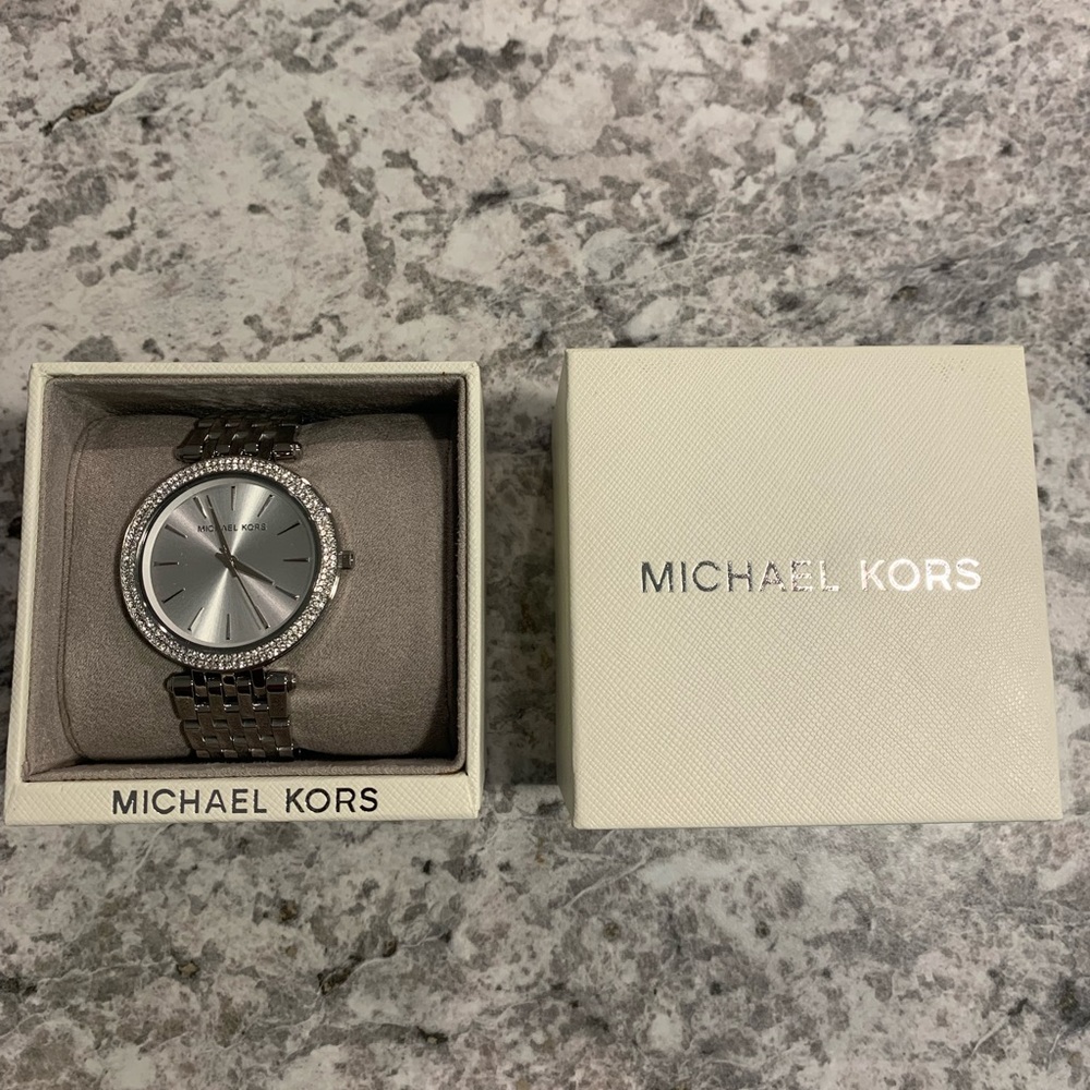 NEW! MICHAEL KORS “Darci” Crystal and Silver tone Bracelet Dress Watch